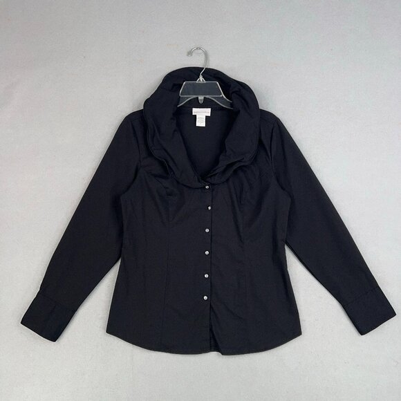 Soft Surroundings Tops - Soft Surroundings Shirt Womens Small Black Ruffle Wire Double Collar Structured
